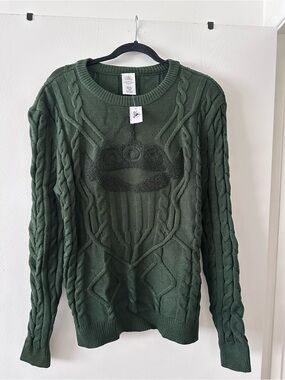 NWT Disney Women’s Dark Green Cable Knit Crewneck Sweater with Toy Story Alien